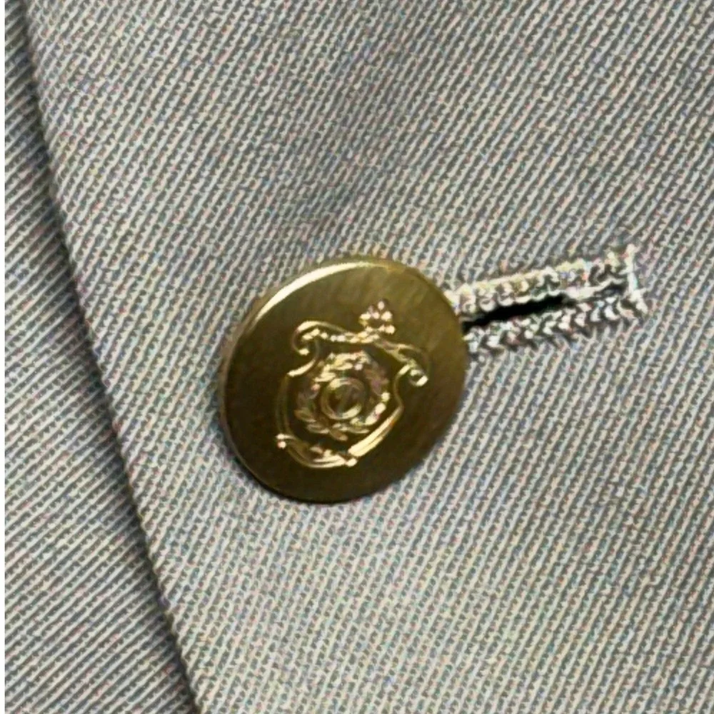 Christian Dior Monsieur Vintage Blazer 38R Taupe Gold Crest Buttons Union Made
